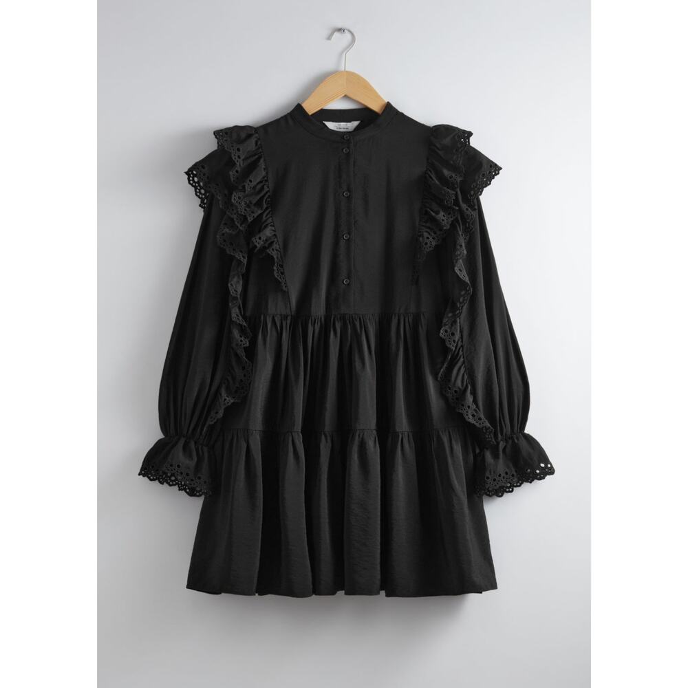& Other Stories Frill Eyelet Mini Long Sleeve Dress NWT